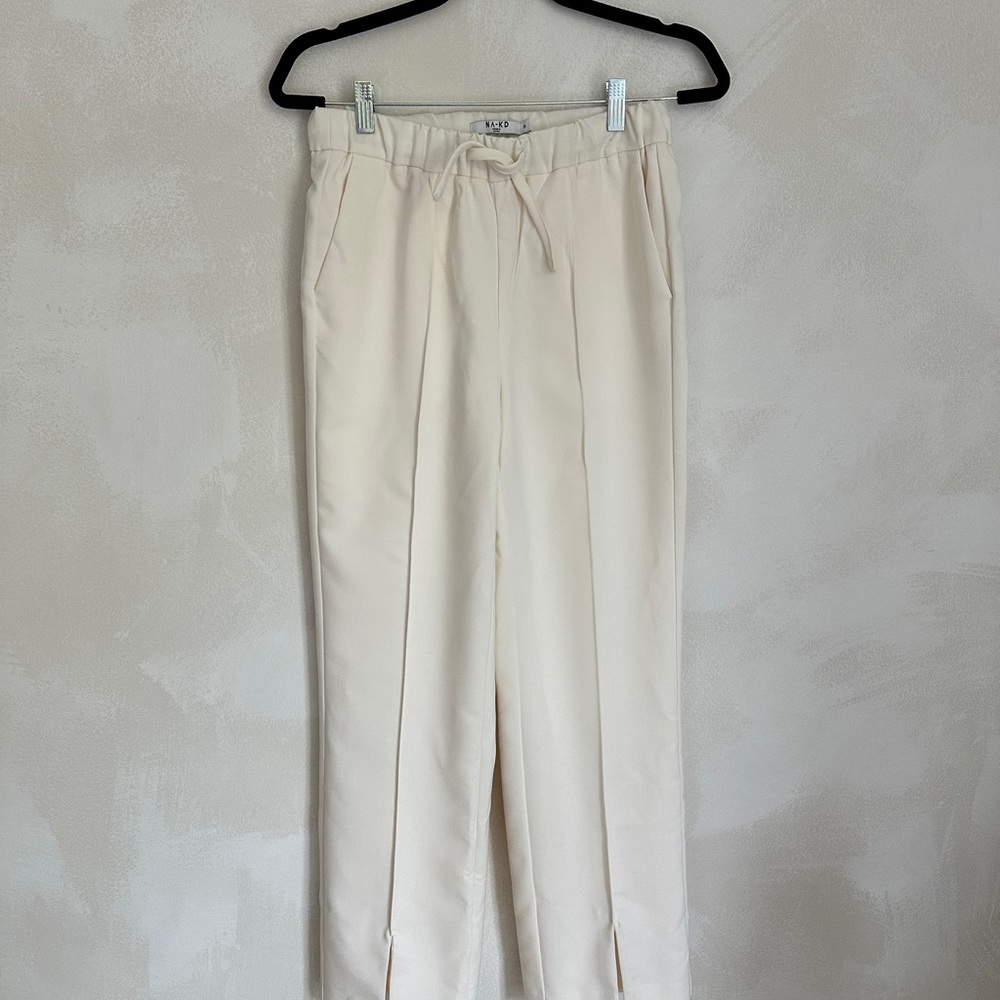 NA-KD cream draw string trousers